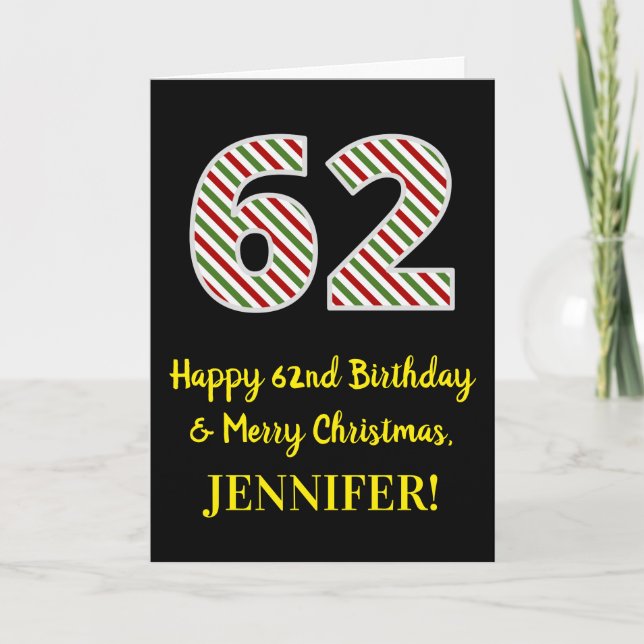 Happy 62nd Birthday & Merry Christmas, Custom Name Card (Front)
