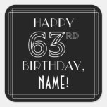 [ Thumbnail: Happy 63rd Birthday; Art Deco Style; Custom Name Sticker ]
