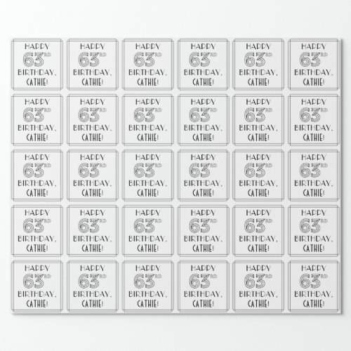 HAPPY 63RD BIRTHDAY Art Deco Style Custom Name Wrapping Paper