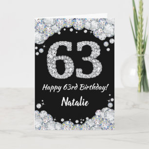 Happy 63rd Birthday Black and Silver Glitter Card