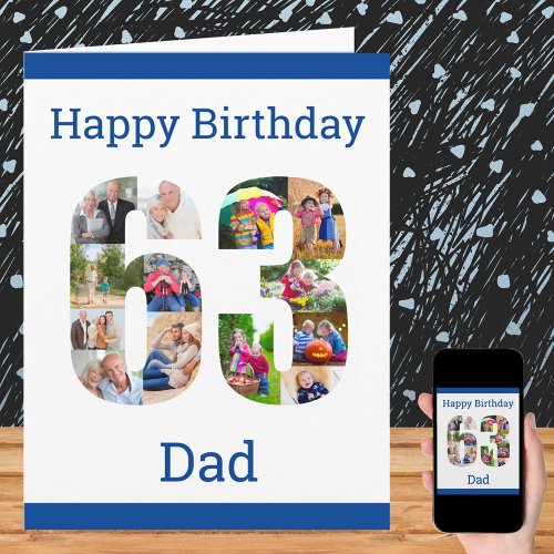Happy 63rd Birthday Dad 63 Number Photo Collage Card
