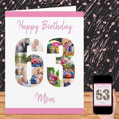 Happy 63rd Birthday Mom 63 Number Photo Collage Card