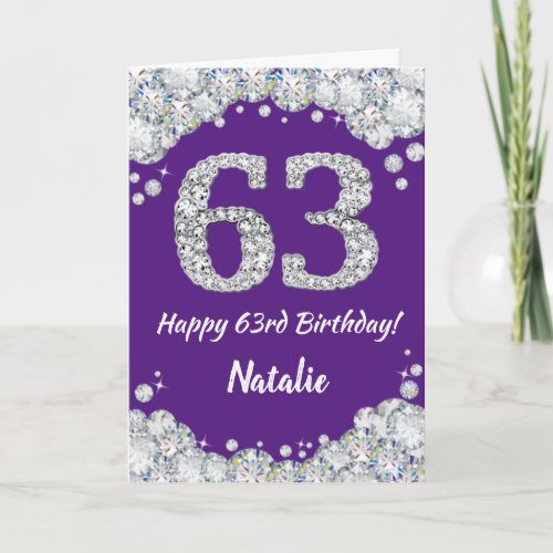 Happy 63rd Birthday Purple and Silver Glitter Card