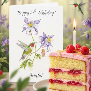Happy 64th Birthday Columbine with Hummingbird Card