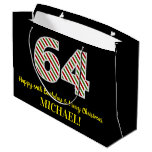 [ Thumbnail: Happy 64th Birthday & Merry Christmas, Custom Name Gift Bag ]