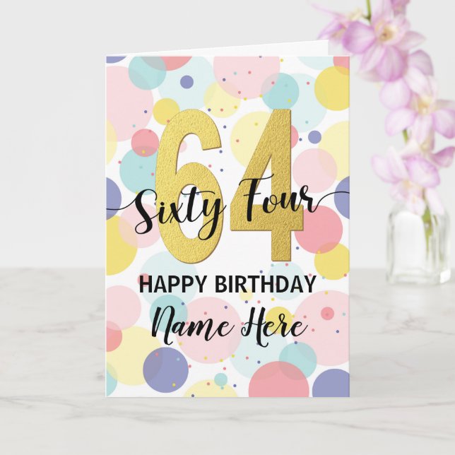 Happy 64th Birthday Pastel Rainbow Gold Woman Card (Orchid)