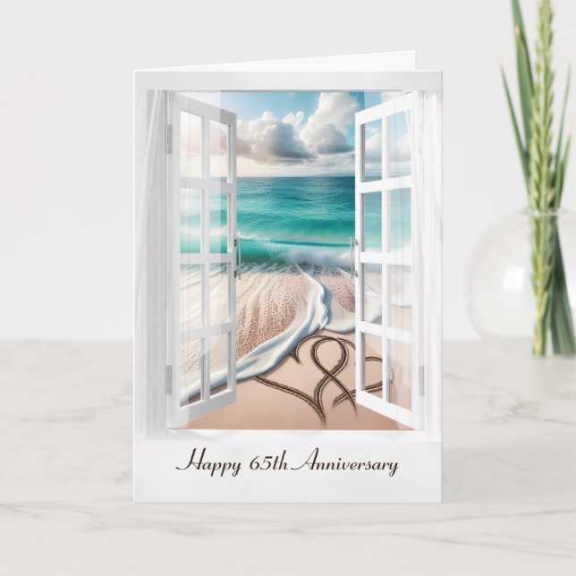 Happy 65th Anniversary Beach Hearts Card (Front)