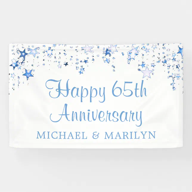 Happy 65th Anniversary Sky Blue Stars Banner Zazzle