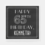 [ Thumbnail: Happy 65th Birthday; Art Deco Style; Custom Name Napkins ]