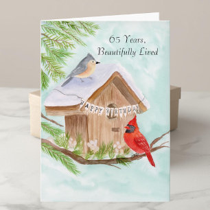  Happy 65th Birthday Birds at Birdhouse Card