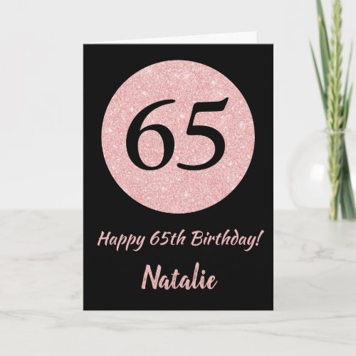 Happy 65th Birthday Black and Rose Pink Gold Card