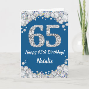 Happy 65th Birthday Blue and Silver Glitter Card
