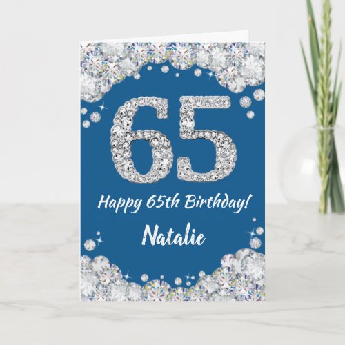 Happy 65th Birthday Blue and Silver Glitter Card