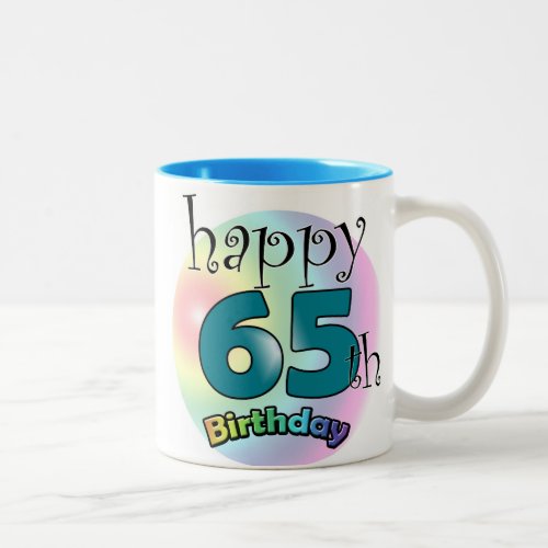 Happy 65th Birthday Blue Two_Tone Coffee Mug