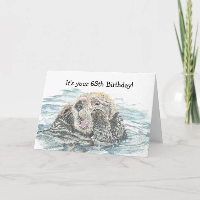 Happy 65th  Birthday Cute Excited Otter Humorous Card (Front)