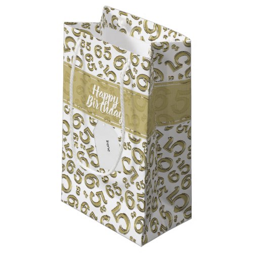 Happy 65th Birthday GoldWhite 65 Number Pattern Small Gift Bag