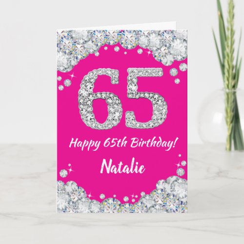 Happy 65th Birthday Hot Pink and Silver Glitter