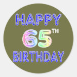 Happy 65th Birthday in Balloon Font Classic Round Sticker | Zazzle