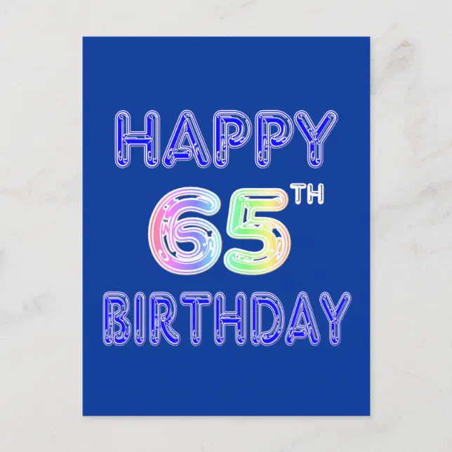 Happy 65th Birthday in Balloon Font Postcard | Zazzle