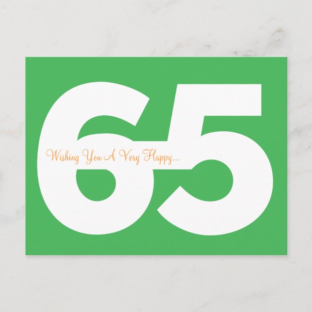 Happy 65th Birthday Milestone Postcards - in Green (Front)