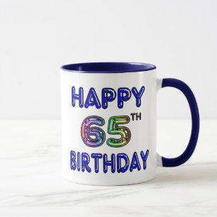 Happy 65th Birthday Mug in Balloon Font