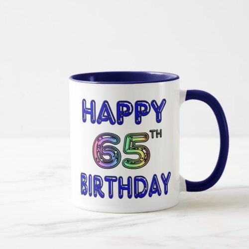 Happy 65th Birthday Mug in Balloon Font