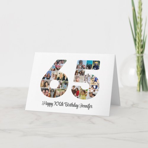 Happy 65th Birthday Number 65 Custom Photo Collage Card