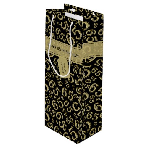 Happy 65th Birthday Number Pattern BlackGold Wine Gift Bag