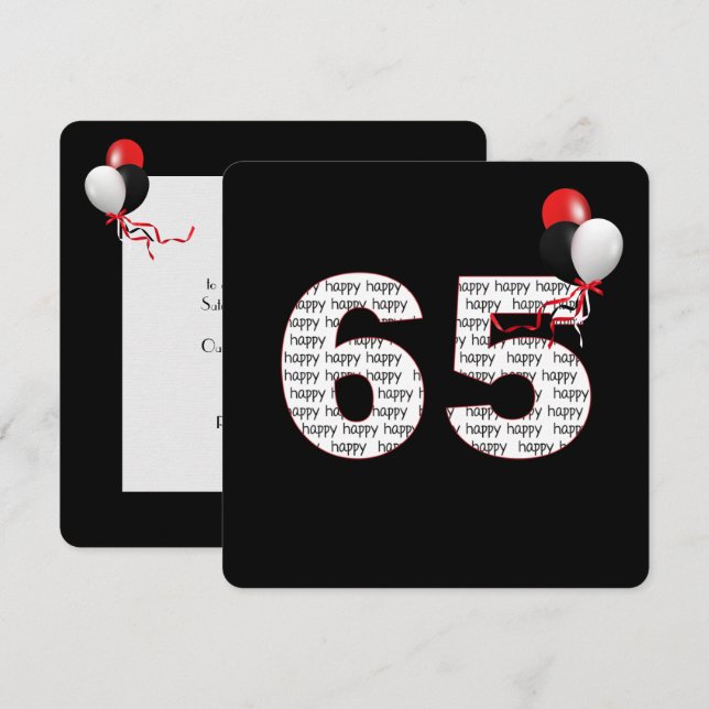 Happy 65th Birthday On Black Invitation (Front/Back)