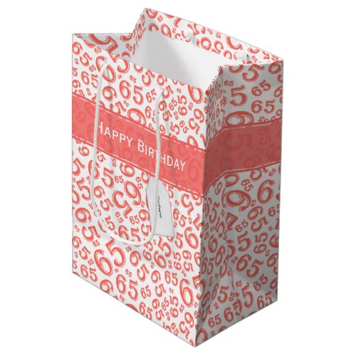 Happy 65th Birthday Party Coral Number Pattern Medium Gift Bag