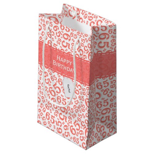 Happy 65th Birthday Party Coral Number Pattern Small Gift Bag
