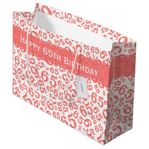 Happy 65th Birthday Party Number Pattern Coral Large Gift Bag