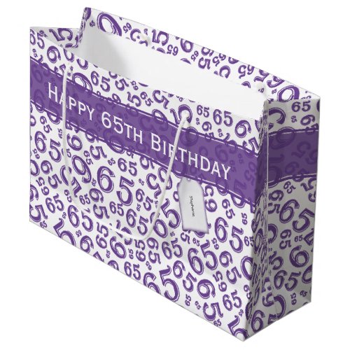 Happy 65th Birthday Party Number Pattern Purple Large Gift Bag