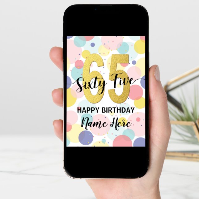 Happy 65th Birthday Pastel Rainbow Gold Woman Card (Front Digital)