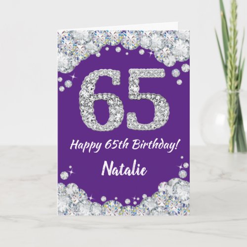 Happy 65th Birthday Purple and Silver Glitter Card
