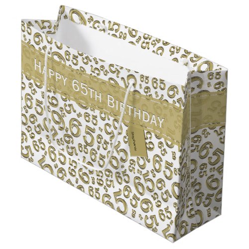 Happy 65th Birthday Random Number Pattern Gold Large Gift Bag