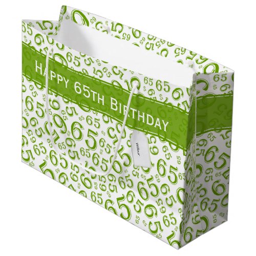 Happy 65th Birthday Random Pattern GreenWhite Large Gift Bag