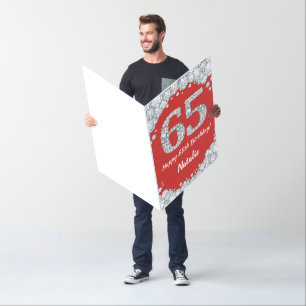 Happy 65th Birthday Red and Silver Glitter Jumbo Card