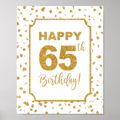 Happy 65th Birthday Sign Gold Confetti