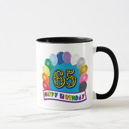 Happy 65th Birthday with Balloons Mug