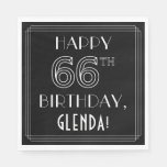 [ Thumbnail: Happy 66th Birthday; Art Deco Style; Custom Name Napkins ]