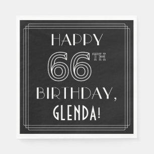 HAPPY 66TH BIRTHDAY; Art Deco Style; Custom Name Napkins