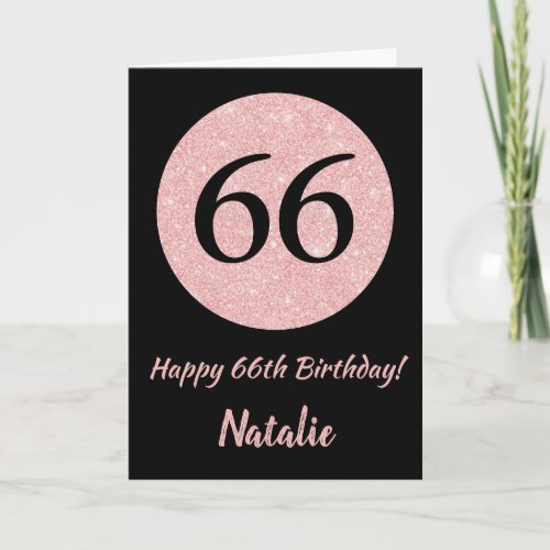 Happy 66th Birthday Black and Rose Pink Gold Card