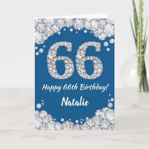 Happy 66th Birthday Blue and Silver Glitter Card