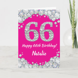 Happy 66th Birthday Hot Pink and Silver Glitter Card