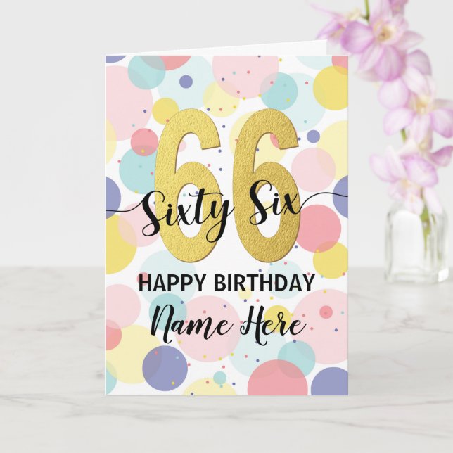 Happy 66th Birthday Pastel Rainbow Gold Woman Card (Orchid)