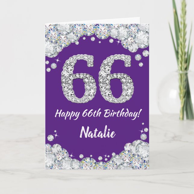 Happy 66th Birthday Purple and Silver Glitter Card (Front)