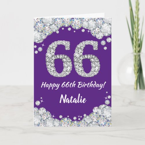 Happy 66th Birthday Purple and Silver Glitter Card