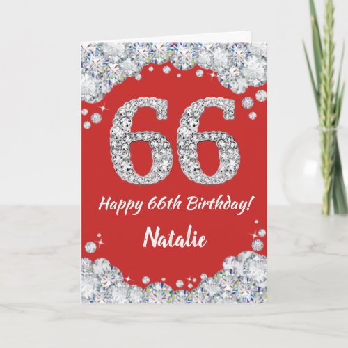 Happy 66th Birthday Red and Silver Glitter Card