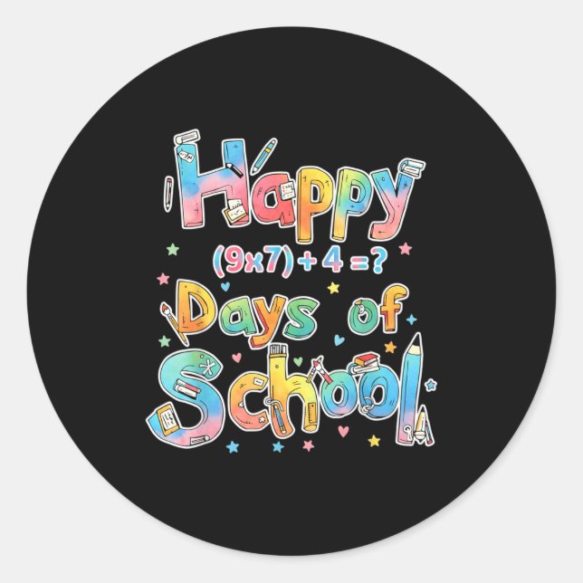Happy 67 Days Of School Math Equation Teacher Six  Classic Round Sticker (Front)